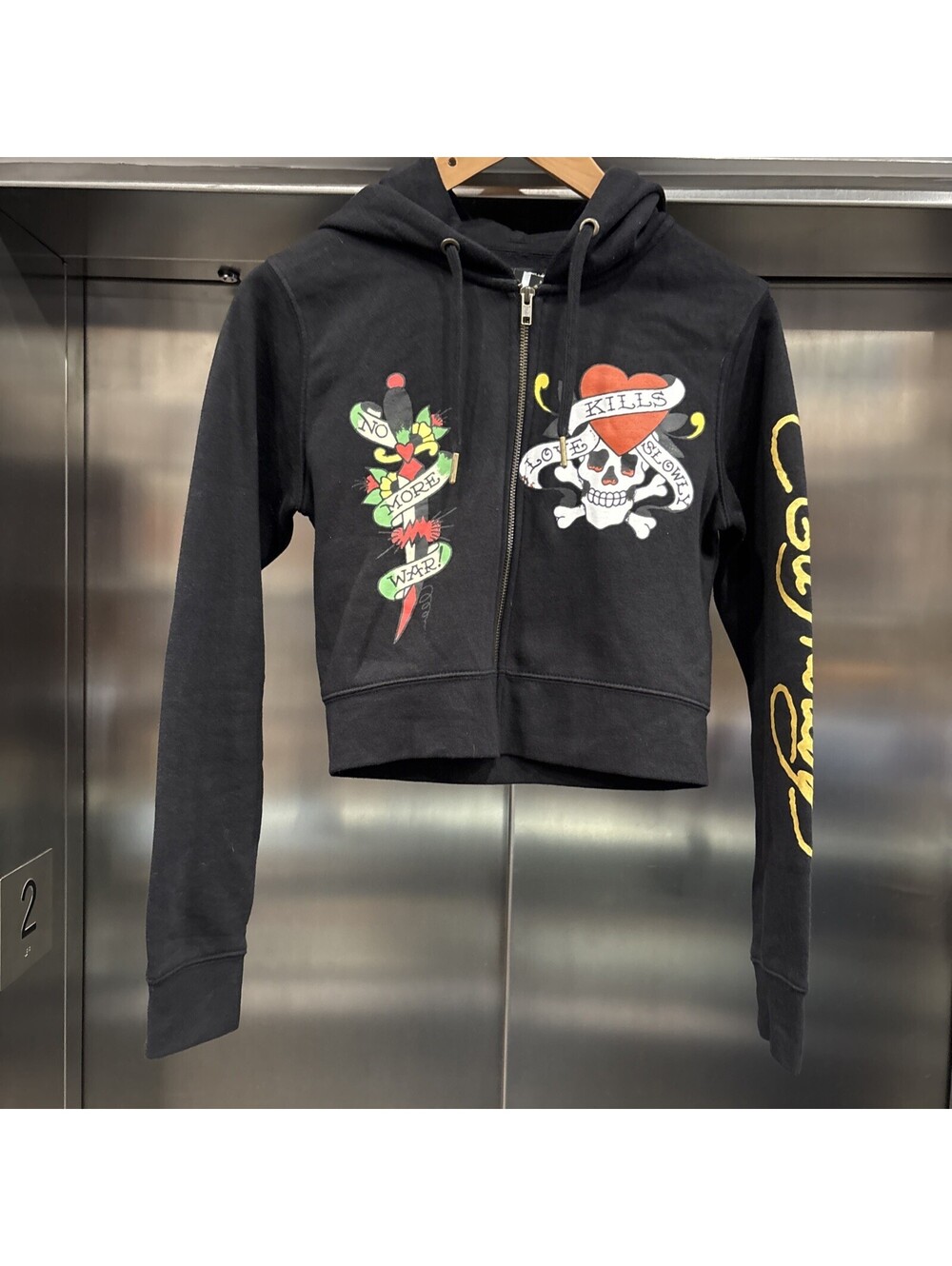 Woman’s Ed hardy hoodie Crop Top Style Zip Up size S